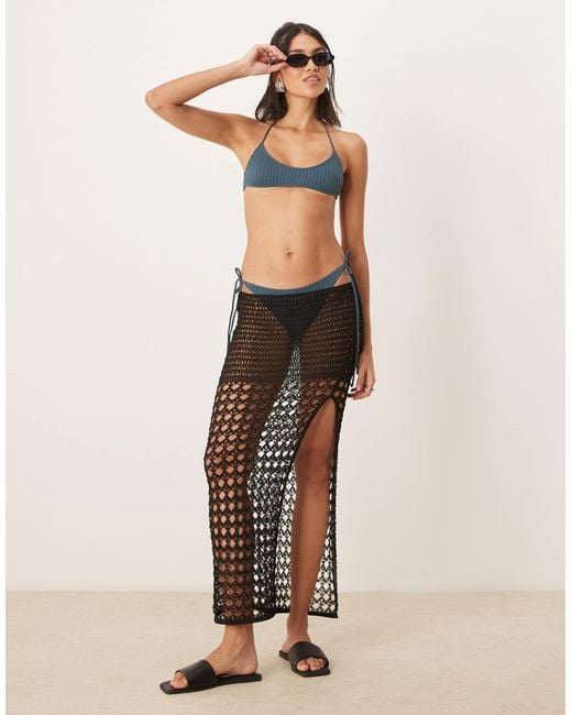 ASOS Blue Riddy Rib Scoop Halter Bikini Top