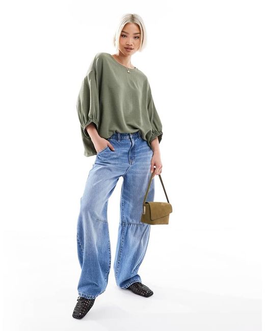 Top Extragrande Con Mangas Abullonadas De -Azul ASOS de color Green