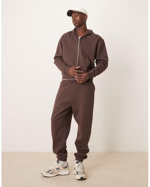 Essential - sweat à capuche oversize coupe carrée à fermeture éclair ASOS pour homme en coloris Brown