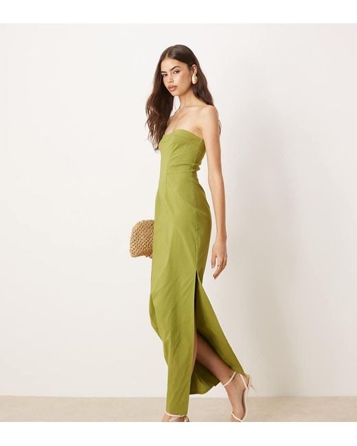 ASOS Green Asos Design Tall Bengaline Seam Detail Bandeau Midi Dress