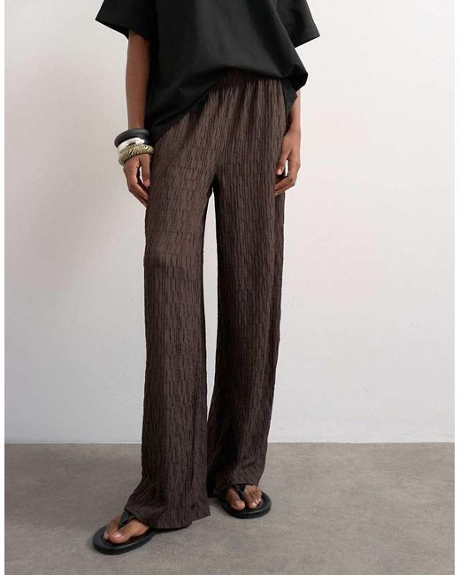 TOPSHOP Brown Plisse Jersey Wide Leg Trousers
