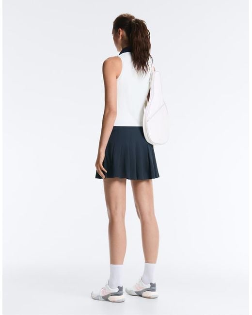 Oysho Blue Short Pleated Piqué Skirt