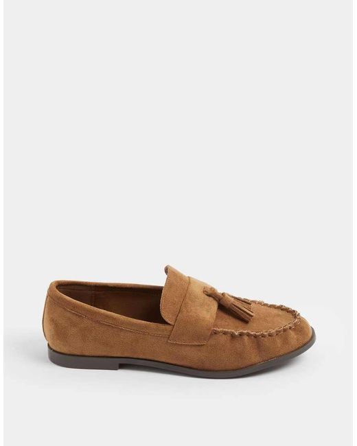 Long Tall Sally Brown Faux Suede Tassel Loafers