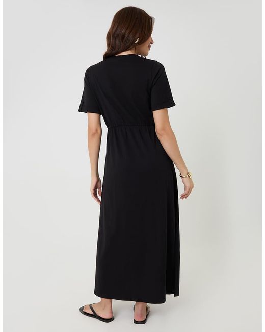 Threadbare Black Crew Neck Jersey Midi Dress With Patch Pockets