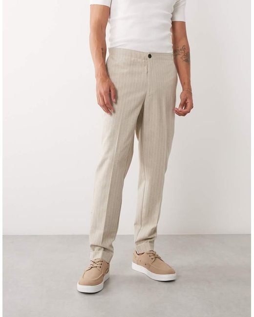 ASOS White Linen Smart Tapered Pants for men