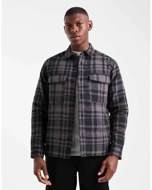 Only & Sons Gray Quilted Check Jacket for men