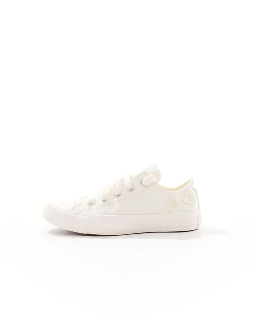 Converse White Chuck Taylor All Star Ox Organza Flower Trainers With Chunky Laces