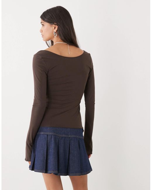 Monki Blue Long Sleeve Slim Fit Scoop Neck T-shirt