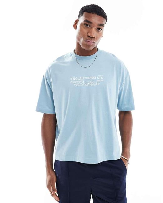 T-Shirt Squadrata Oversize Pietra Con Grafiche Di Strade di ASOS in Blue da Uomo