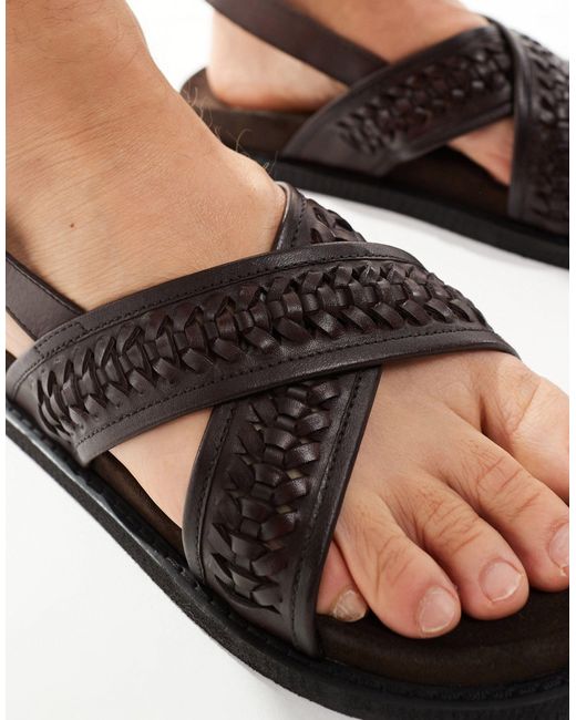 Walk London Black Shore Weave Backstrap Sandals for men