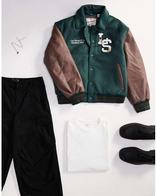 Levi's Green Rowan Varsity Wool & Leather Jacket for men