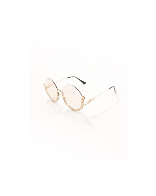 South Beach Brown Round Embellished Sunglasses