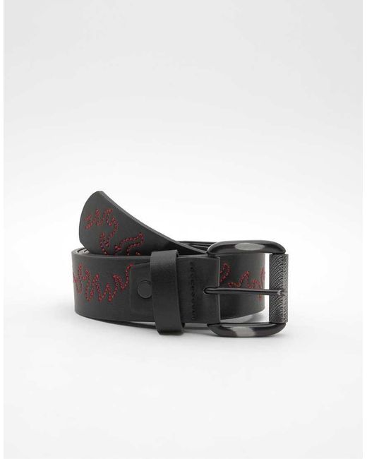 Pull&Bear Blue Embroidered Flame Belt for men