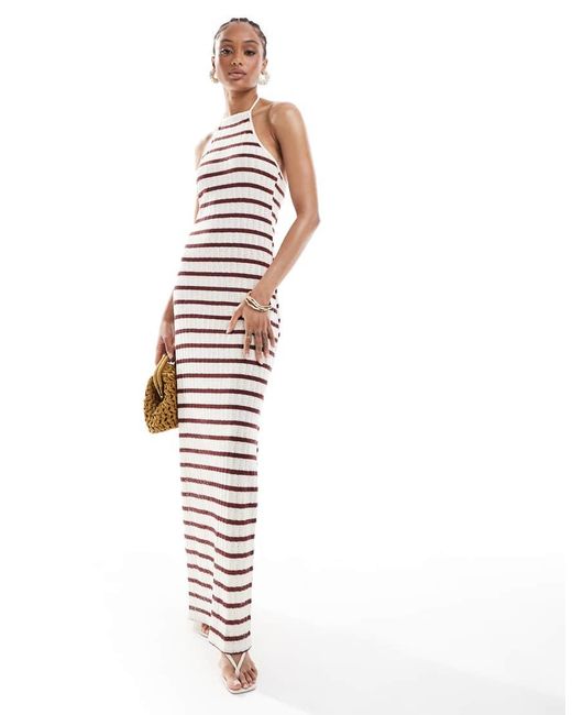 ONLY White Open Knit Maxi Dress With Contrast Trim