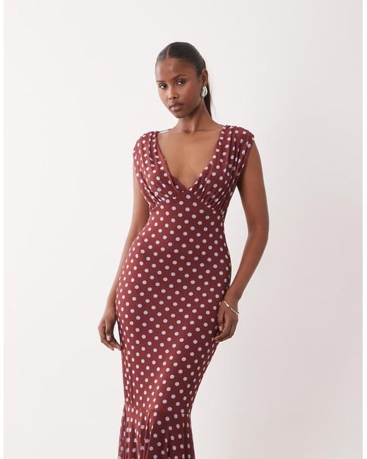 ASOS Red Mesh Off Shoulder Maxi Dress With Fishtail Skirt