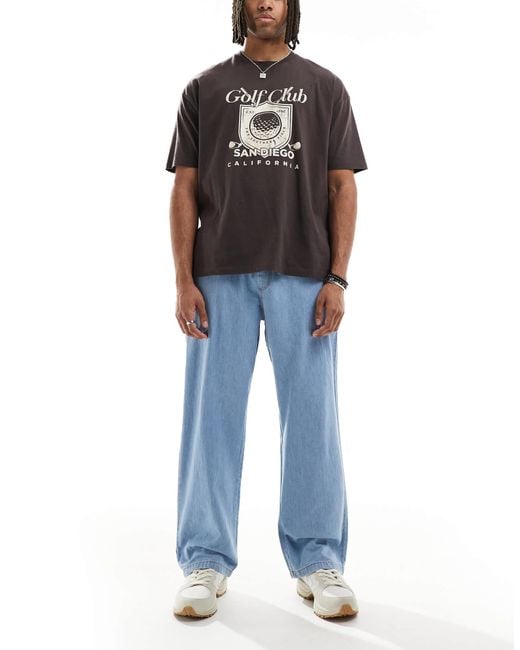 Jack & Jones Blue Dave Wide Fit Drawstring Light Weight Jeans for men