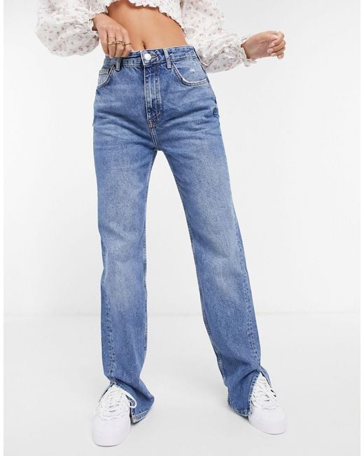 Pull&Bear Tall 90s Straight Leg Jeans With Slit Hem in Blue | Lyst Canada