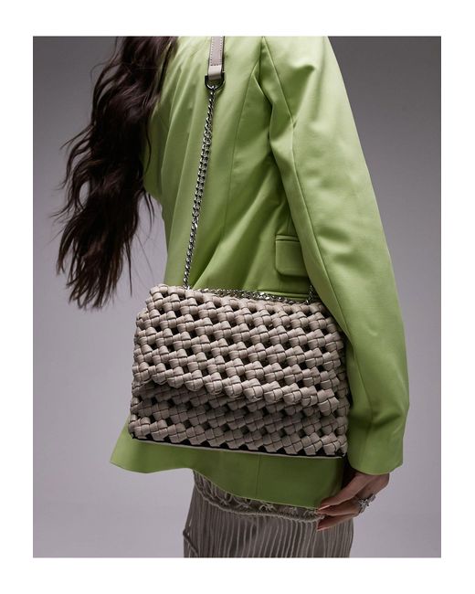 TOPSHOP Green Samantha Weave Shoulder Bag
