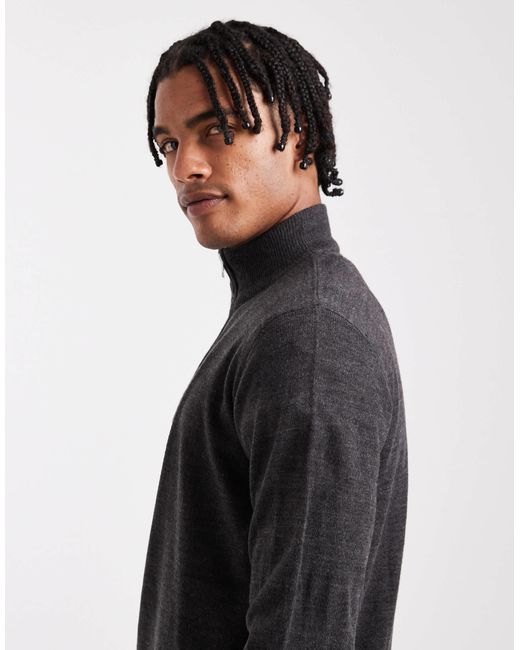Pull en maille fine à col zippé - anthracite Brave Soul pour homme en coloris Black