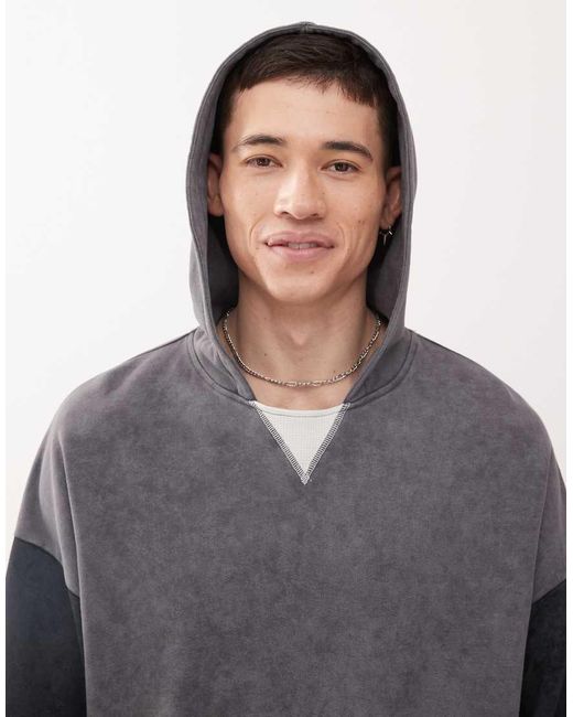 Sudadera Extragrande Con Capucha Y Diseño De Patchwork De Collusion de hombre de color Gray