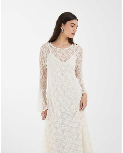 Vero Moda White All Over Floral Lace Boho Maxi Dress With Godet Skirt