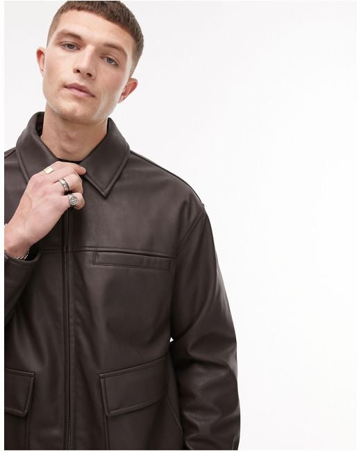 Topman White Faux Leather Oversized Jacket for men