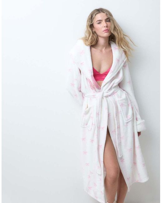 Loungeable White Cozy Hooded Midi Robe