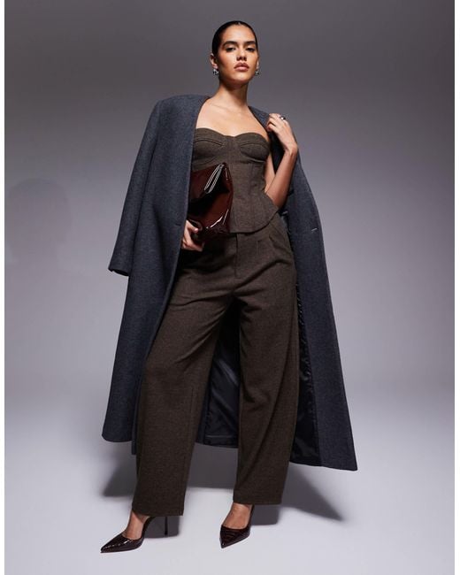 ASOS Gray Co-ord Brushed Herringbone Barrel Leg Trouser