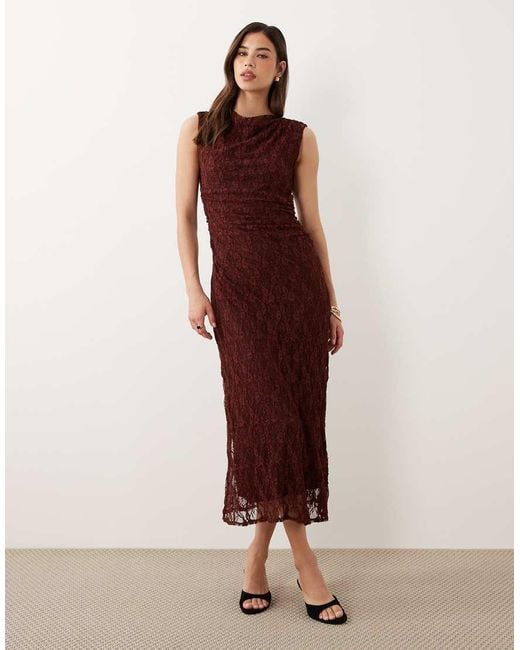 Nobody's Child Brown Cece Lace Overlay Sleeveless Midi Dress