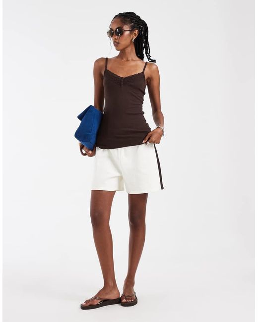 Hollister Brown Lace Trim Henley Cami