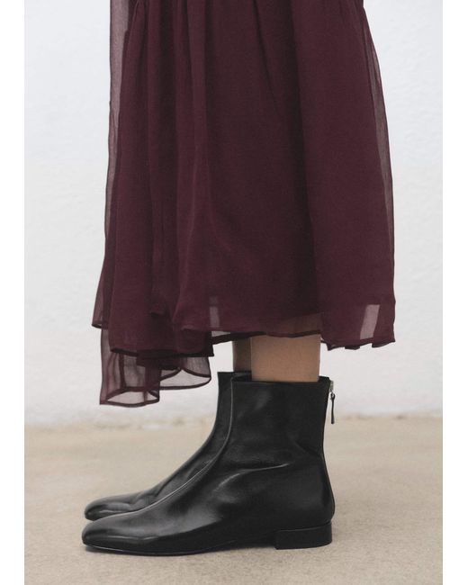 Mango Black Leather Round Toe Ankle Boot