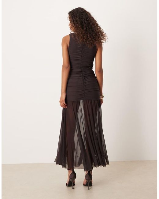 Gina Tricot Natural Sleeveless Dropped Waist Midi Dress