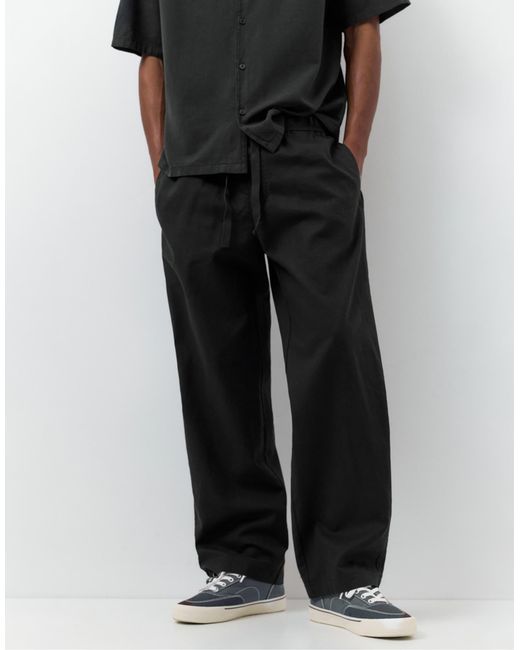 Pantalon en lin mélangé Pull&Bear pour homme en coloris Black