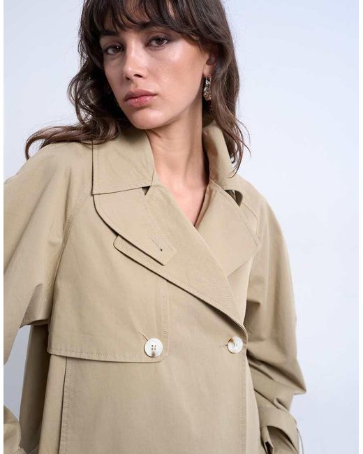 TOPSHOP Natural Cotton Ovoid Sleeve Short Trench