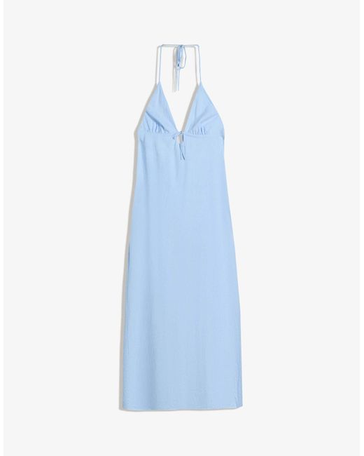Robe mi-longue en lin mélangé avec dos nu et liens - clair Bershka en coloris Blue