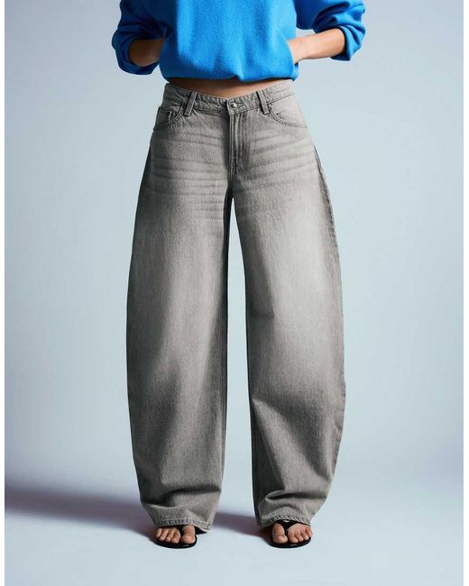 Bershka Blue Petite High-Waist Barrel Jeans