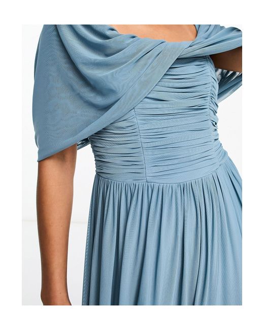 Little Mistress Bruidsmeisjes - Bardot Maxi-jurk Van Mesh Met Gerimpeld Detail in het Blue