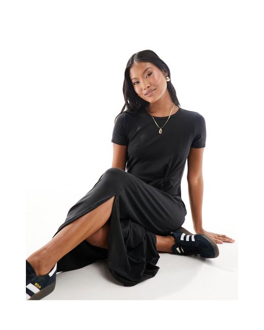 Vero Moda Black Knotted T-shirt Maxi Dress With Split