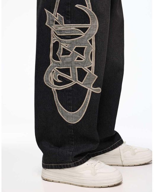 Bershka Black Jeans With Self-fabric Patch for men
