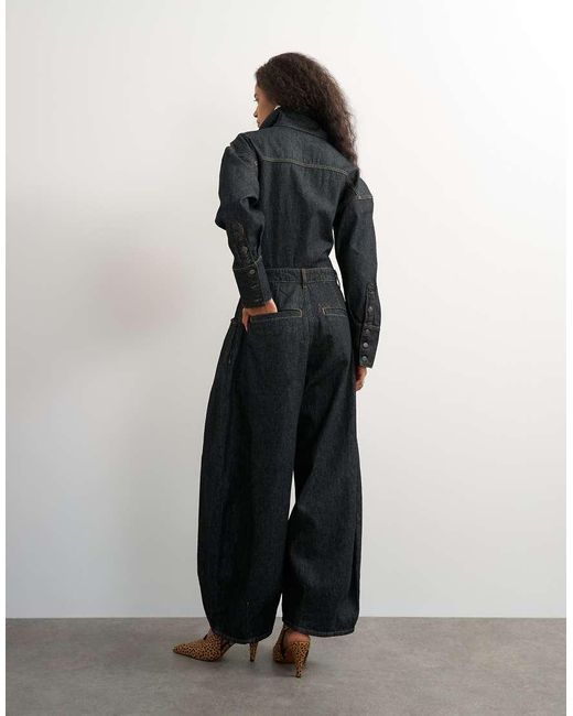TOPSHOP Black Denim Cocoon Jumpsuit