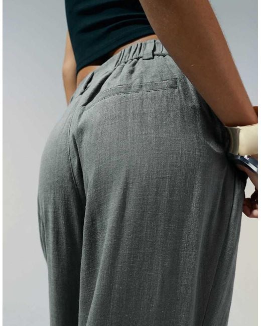 ASOS Gray Relaxed Straight Leg Trousers With Linen