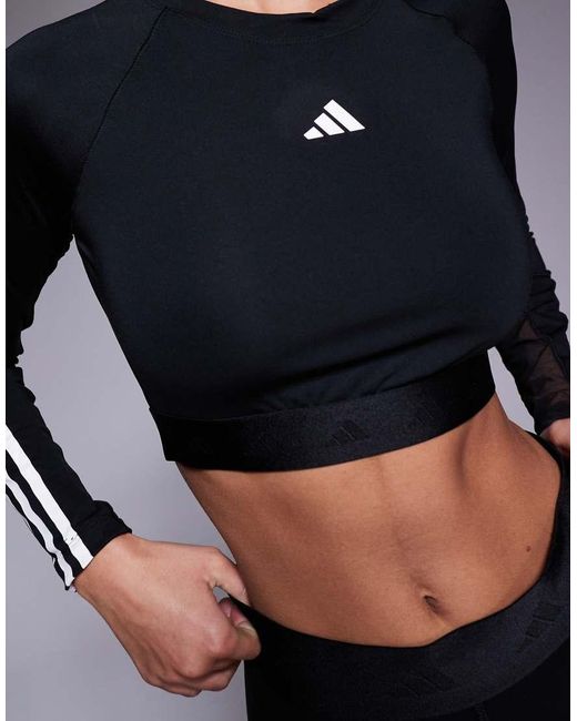Adidas Originals Blue Adidas Training Hyperglam Long Sleeve Crop Top