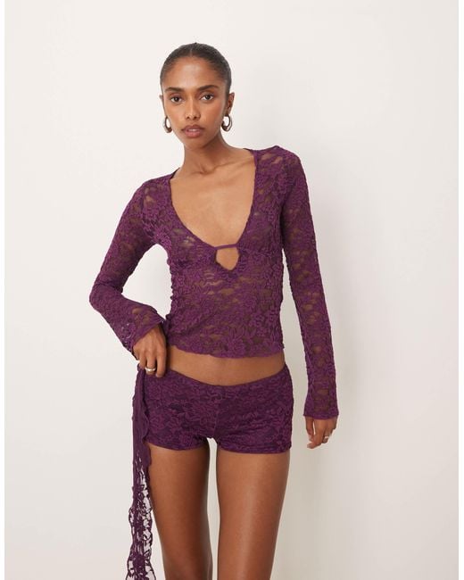 Motel Purple Mahota V Neck Long Sleeve Top
