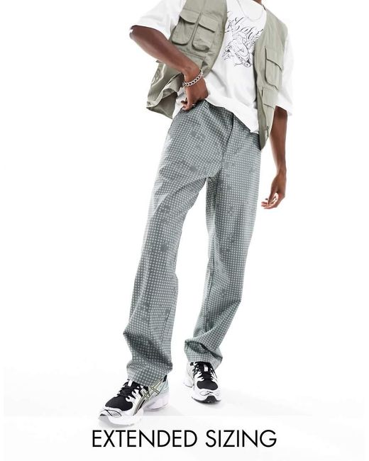 ASOS Blue Wide Leg Chinos With All Over Print for men