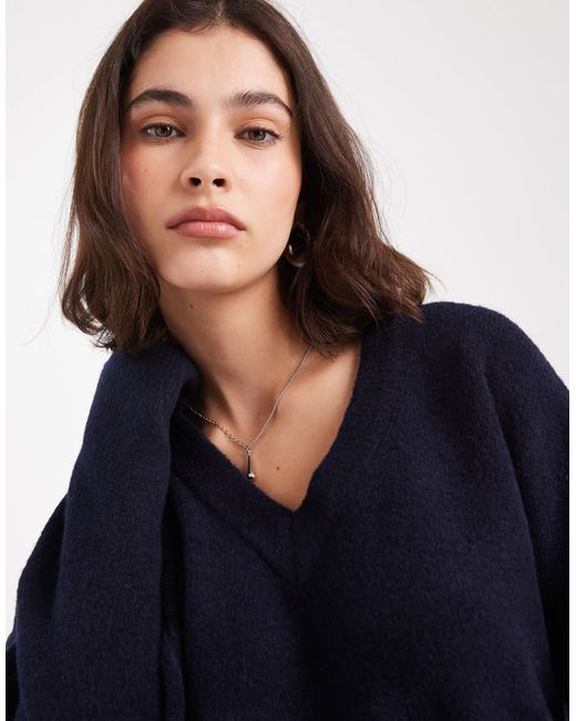 ASOS Blue Knitted Boxy V Neck Jumper