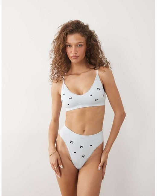 Boux Avenue Blue Lace Edge Embroidered Bow Bralet
