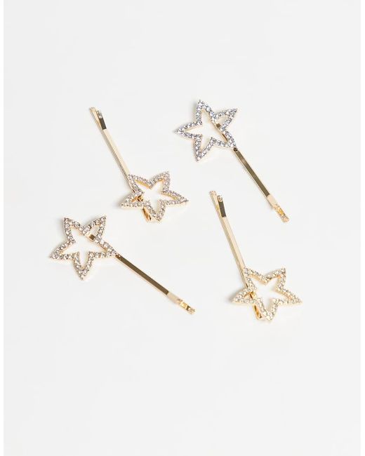 ASOS White Pack Of 4 Sparkly Crystal Star Hair Slides