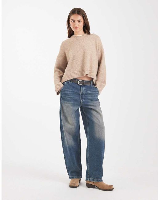 ASOS Blue Mixed Rib V Neck Jumper