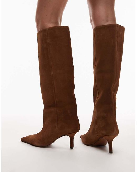 ASOS Natural Cleoni Premium Leather Knee Pull On Boots