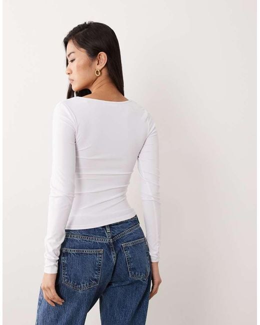 Cotton On White Eden V Neck Long Sleeve Top